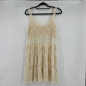 Boho Lace Crochet Lace Dress Tunic Sheer Top L Festival Hippie Fairy Romantic
